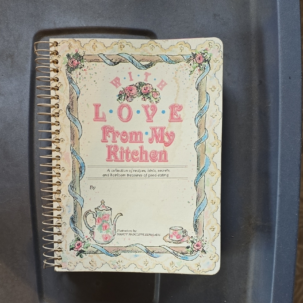 Cream and Pink Spiral-Bound Cookbook with Floral Design